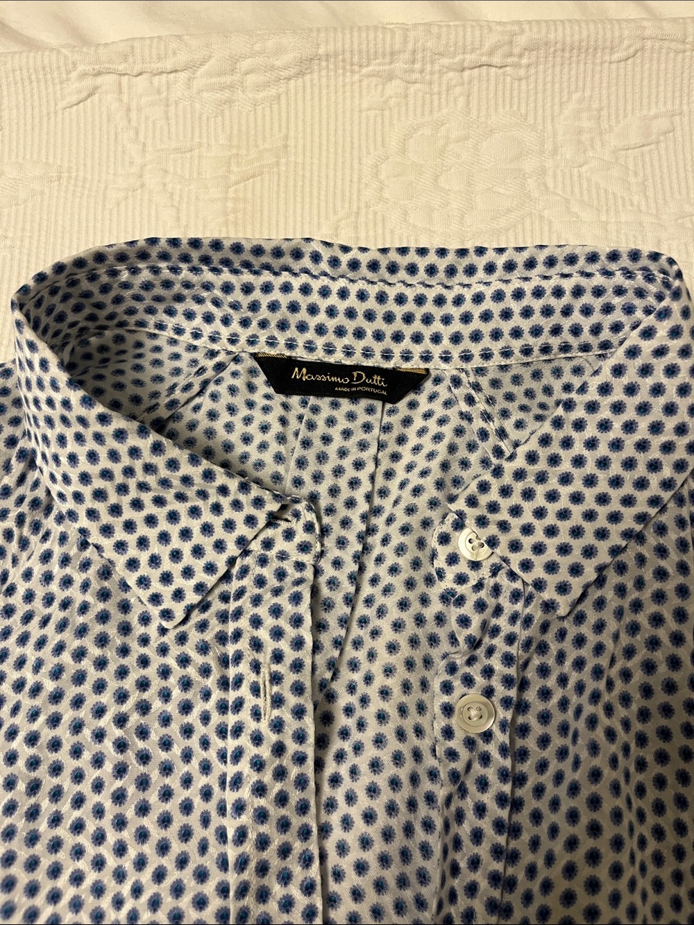 Massimo Dutti White Shirt with Blue Micro Dot Print